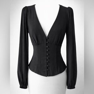 Reformation NWT Deep V Button Up Blouse, black, viscose/rayon, XS